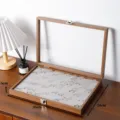 Walnußholz Ringpräsentationsbox mit Glasdeckel und Samtfächern zur Schmuckaufbewahrung. - Schwarze Walnuss Schmuckschatulle / Grau Innenausstattung