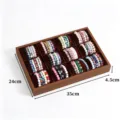 Walnut wood grain 12-slot jewelry display tray set with various colorful bead bracelets - Walnut 12-Slot Display Tray / Coffee