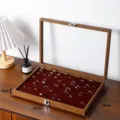 Holz Ringaufbewahrung Box mit Glasdeckel und Samt Fächern für Schmuck Aufbewahrung. - Schwarze Walnuss Schmuckschatulle / Rote Innenausstattung