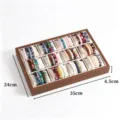Walnut wood grain 12-slot jewelry display tray for bracelets, bangles, and necklaces. - Walnut 12-Slot Display Tray / Gray