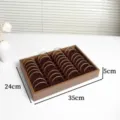 Wooden 40-slot bangle display tray walnut color jewelry storage organizer box for retail store. - Walnut Color 40 Slots Grid Brown Lining