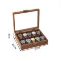 Boîte de rangement pour 10 montres en bois avec couvercle en verre et serrure, noyer - Style 10 Emplacements (Coussin Standard)