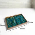 Walnut wooden 40-slot bracelet display tray with green velvet lining for jewelry storage. - Walnut Color 40 Slots Grid Green Lining