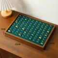 Scatola espositore per anelli a 100 fessure in noce, vassoio portaoggetti per gioielli in velluto. - Vassoio per 100 Anelli / Rivestimento Verde / Colore noce
