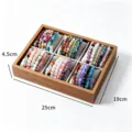 Walnut wood jewelry display tray with grey velvet pillows and colorful crystal beaded bracelets. - Walnut 6-Slot Display Tray / Gray