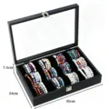 12 Fächer Samt Schmuck Aufbewahrungsbox mit klarem Glasdeckel für Kristall Armbänder - Kohlefaser Schwarz Multi-Slot Box