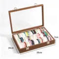 Hölzerne 12-Schlitz Kristall Armband Display Box mit Glasdeckel, Samtkissen für Schmucklagerung. - Walnuss Multi-Slot Box Beige Innenausstattung