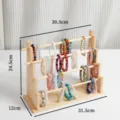 Wooden 4-tier bracelet display stand multi-rod jewelry organizer for bangles and hair ties - 4-Layer Full Cylinder / Natural Wood Color