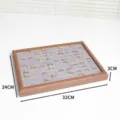 Hölzernes Ringpräsentationstablett mit weicher Samteinlage für Schmuckaufbewahrung und Präsentation. - 90 Plätze Ringtablett Dunkelgrau (RY90) / Walnussfarbe