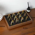 Walnut wood multi-grid bracelet display tray set with clover bangles for retail showcase. - Slanted Bracelet Tray / 12-slot / Walnut Black Interior