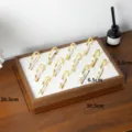 Walnut wooden multi-grid bracelet display tray, perfect for bangle retail and live streaming. - Slanted Bracelet Tray / 12-slot / Walnut Color White Inner