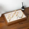 Wooden multi-grid bracelet display tray with beige velvet lining for jewelry showcase. - Slanted Bracelet Tray / 12-slot / Walnut/Beige