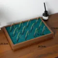 Walnut wooden bracelet display tray with green velvet grid slots for jewelry storage and live show. - Slanted Bracelet Tray / 12-slot / Walnut Frame with Green Interior