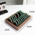 Walnut wood bracelet display tray with velvet interior slots for jewelry organization - Walnut Color 20 Slots Bangle Tray / Black/Red Inner