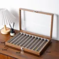 Walnussholz Schmuckschatulle mit Glasdeckel und grauen Samtfächern für Halsketten und Ringe. - 10-Fächer-Packung / Schwarzwalnuss Mit Grauem Futter
