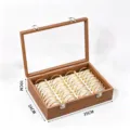 Black walnut wood bangle display box with clear glass lid, 40-slot velvet jewelry storage case. - Walnut Color With Beige Interior Multi Slot Box