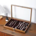 Holzerner Schmuckkasten mit Glasdeckel und Samtfutter fuer Halsketten und Display Box. - 10-Fächer-Packung / Schwarzwalnuss Mit Rotem Futter