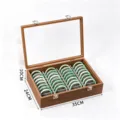 Wooden bracelet display storage box with glass lid 40 slots organizer showcase for jewelry - Walnut Color With Grey Interior Multi Slot Box