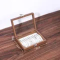 Notenhouten sieraden opbergdoos met glazen deksel, grote ketting en oorbellen organizer box. - S / Zwarte Walnoot Klein Met Beige Voering Doos