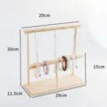 Présentoir à bijoux en bois, support multi-niveaux pour bracelets et colliers avec crochets. - Support à Double Couche avec 5 Crochets et Barre Horizontale