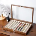 Nussbaum Holz Schmuckkästchen mit Glasdeckel und Samt Fächern für Ketten und Armbänder. - 10-Fächer-Packung / Schwarzwalnuss Mit Beigem Futter