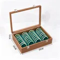 Black walnut color 40-slot wooden bracelet display storage box with clear glass lid and green lining. - Walnut Color With Green Interior Multi Slot Box