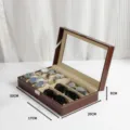 Boîte de Rangement 6+3 Montres et Lunettes en Cuir PU, Vitrine Marron Élégante Modèle - 6+3 Compartiments / Extérieur Marron Intérieur Beige