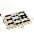 Wooden sunglasses storage tray with multiple grids, grey velvet interior lining, display box for eyewear. - 18 Grids / Gray (Rosewood Grain)