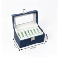 Blue leather bracelet storage box with clear window and multi-slot display for jade bangles. - Blue Outer Gray Inner 7 Slots Box
