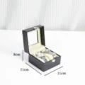 Black PU leather 2 slot watch display box with clear glass lid and watch pillows for men women - Black Leather 2 Slots