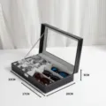 Scatola di immagazzinaggio per orologi e occhiali in pelle PU con 6 fessure e 3 scomparti. - 6+3 Scomparti / Esterno Nero Interno Grigio
