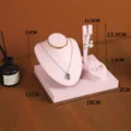 Pink PU leather jewelry display stand set necklace ring earring holder organizer prop - Brushed Leather Set Display Stand / Pink