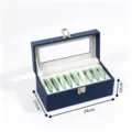 Caja de almacenamiento para pulseras de piel sintética azul con ventana transparente. - Exterior Azul Interior Gris 9 Ranuras Caja