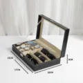 Scatola portaorologi e occhiali in pelle PU con 6 scomparti per esposizione di gioielli. - 6+3 Scomparti / Esterno Nero / Interno Beige