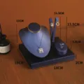 PU leather jewelry display stand set necklace ring earring organizer tray showcase props - Brushed Leather Set Display Stand / Blue