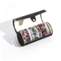Portable black leather cylinder jewelry storage box for watch and bracelet with three slots 19x9cm - 3-Slot Cylindrical / Black