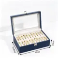 Caja de Almacenamiento de Pulseras de Cuero Azul Organizador de Joyas 30x18.8x10cm - Exterior Azul Interior Gris 22 Ranuras Caja