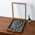 Multifunktionale Schmuckschatulle aus Holz mit Glasdeckel und Samt-Innenausstattung für Ringe. - Porträtbox Grau Innenausstattung / Walnuss