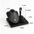 Black leather jewelry display stand set necklace earrings ring holder organizer tray 18x15cm - Black Brushed Leather Display Stand / Black