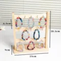 Wooden Jewelry Display Stand Bracelet Key Ring Holder Organizer with Metal Hooks 25x28.5cm - Natural Wood (15 Hooks) Display Stand