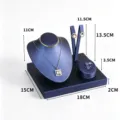 Dark blue leather jewelry display stand set, necklace bust, ring tray and earring holder tray. - Blue Brushed Leather Display Stand / Blue