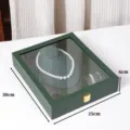 Gruene PU Leder Schmuckaufbewahrungsbox mit Glasdeckel, Kettenhalter, 30x25x6cm - Gebürstete Leder Porträtbox / Grün
