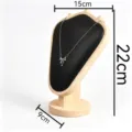 Holz Halsketten Display Ständer mit schwarzem PU Kissen für Schmuck Präsentation - Naturholz Ziegenhorn Halskettenregal (Schwarzes Leder)