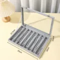 Graue Samt Schmuckschatulle mit Glasdeckel, Ketten-Präsentationsablage und Ring-Organizer. - 8 Fächer / Eissamtfutter Grau
