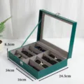 8-Schlitz PU Leder Sonnenbrillen Aufbewahrungsbox Klarglas Deckel Brillen Organizer - 8er Set / Grün