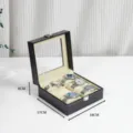 Black PU leather watch box with 6 slots, clear glass lid and soft pillows for storage. - Black 6 Slots Square