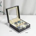 Black PU leather 6-slot watch storage box with clear glass lid and soft pillows for display. - Black 8 Slots