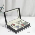 10 slot watch display box black PU leather storage organizer with clear glass lid. - Black Leather 12 Slots
