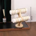 Bamboo two-tier bracelet watch display stand holder for retail and home jewelry organization - Bamboo Arc Double Tier / White