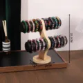 Wooden double-layer bracelet display stand, jewelry rack for watches, bangles and beads. - Bamboo Arc Double Tier / Black
